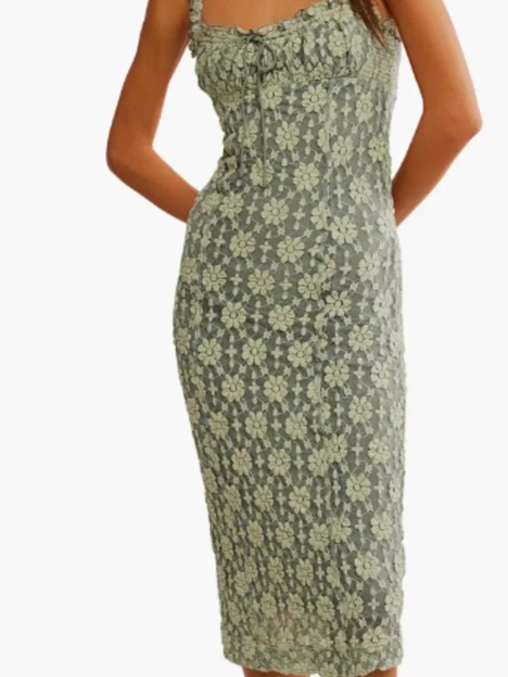 Free People Lucinda Lace Dress Lilypad Green Floral Milkmaid Corset Back Size L